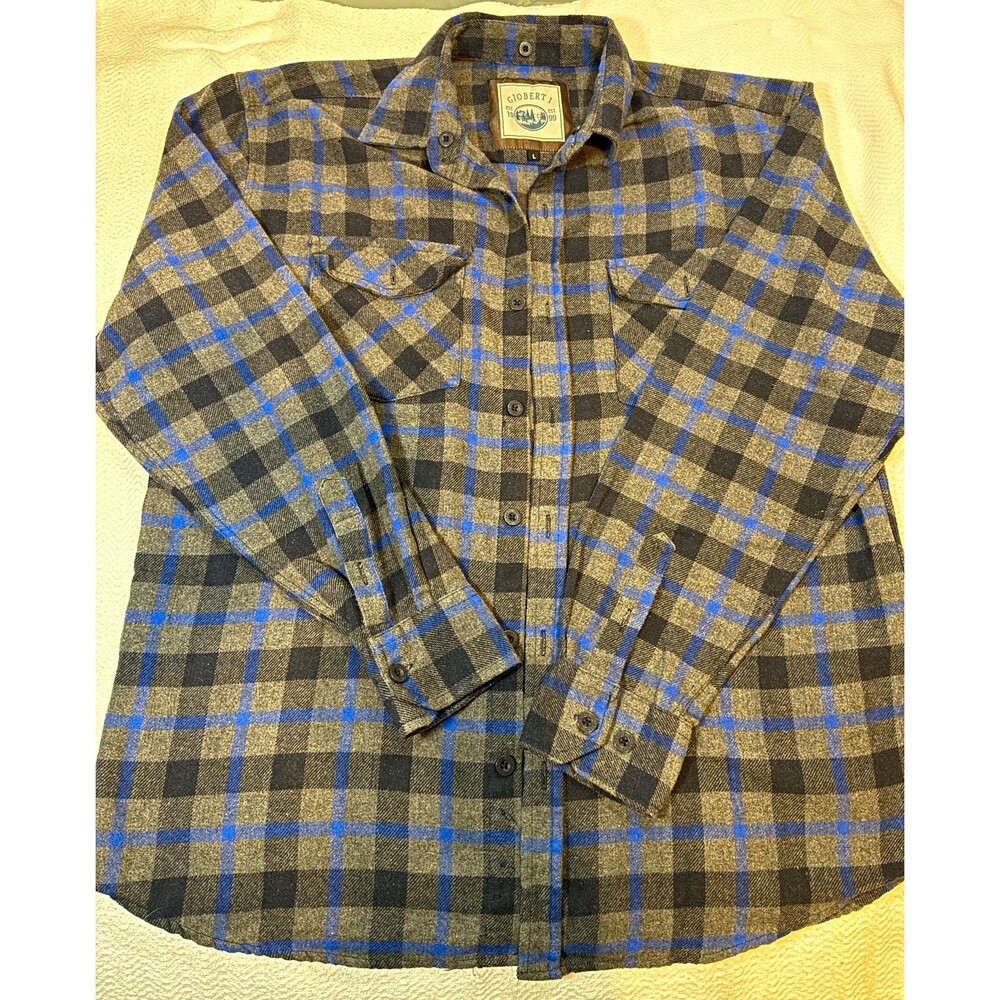 Gioberti Men's Flannel Plaid Button-Up Long Sleeve Shirt Size L Blue/Gray